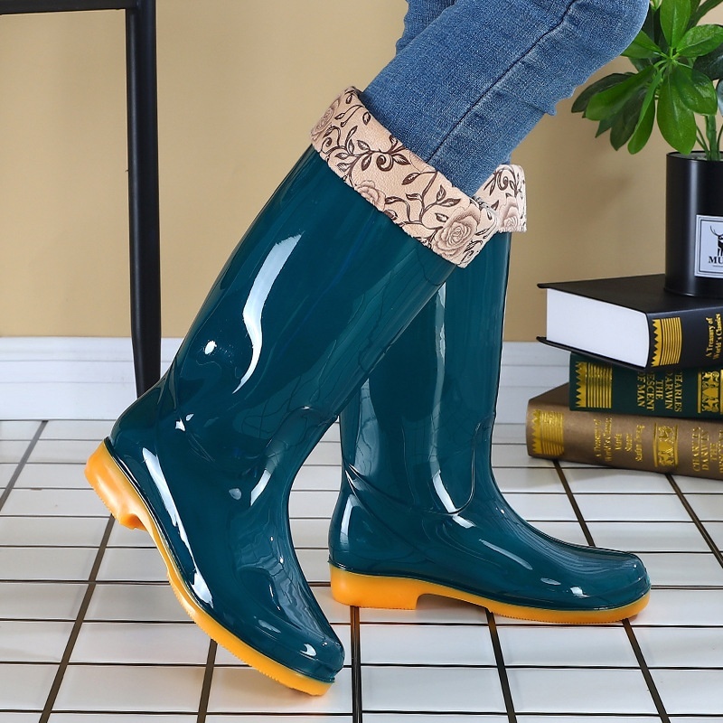 Women's Rain Boots Mid-high Tube Fashion Velvet Padded Thick Rain Boots Warm Winter Rain Boots Non-slip Adult — изображение 4