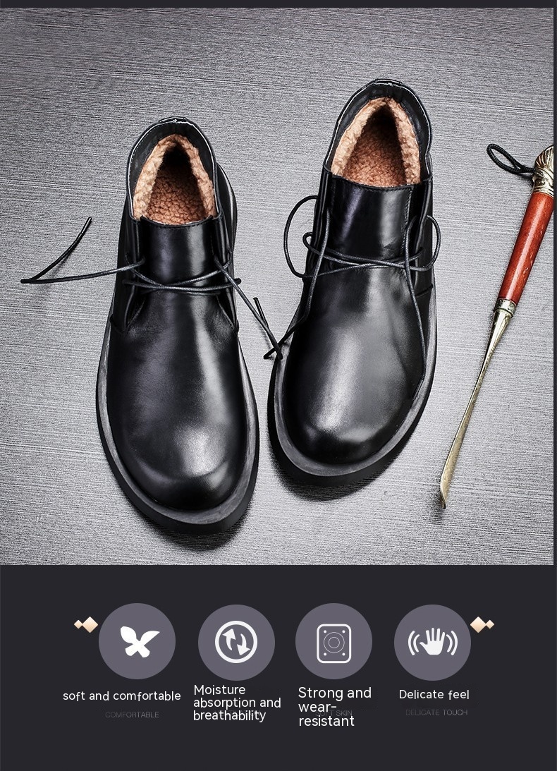 Martin Shoes Lace-up Leather Thick Bottom Soft Bottom Mid-top Men's Boots - Image 10