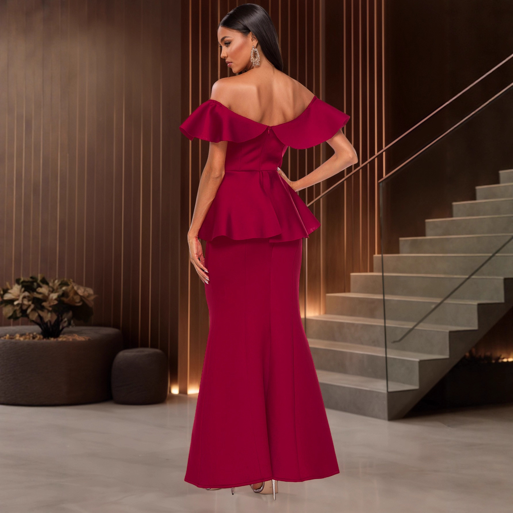 Strapless Ruffled Off-the-shoulder Dress Fishtail Dress - Image 2