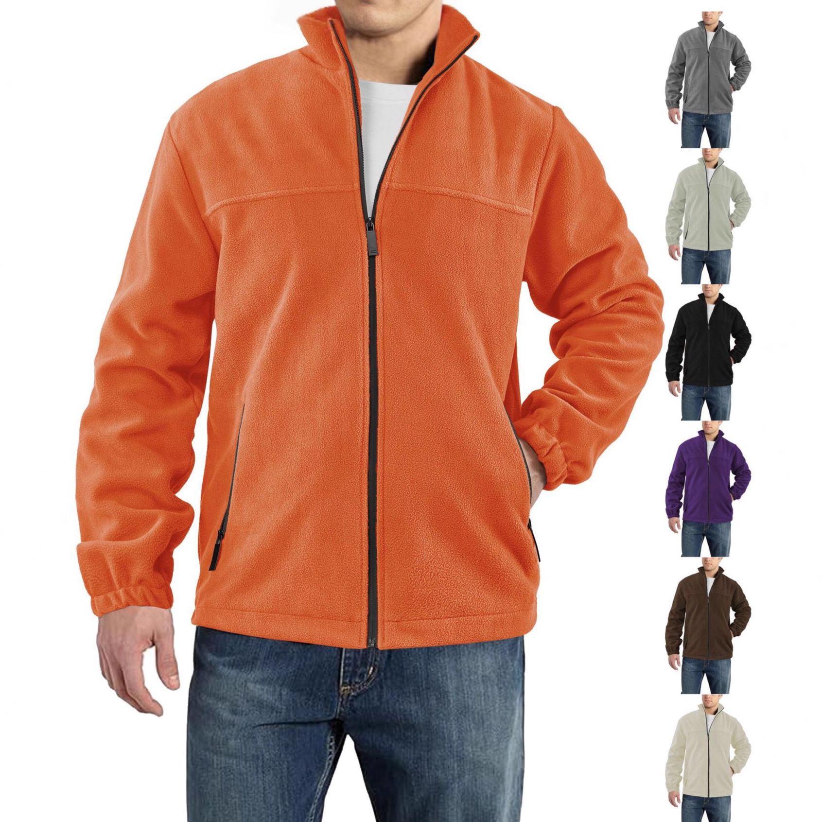 Men's Polar Fleece Jacket Outdoor Zipped Stand Collar Coat - Image 2