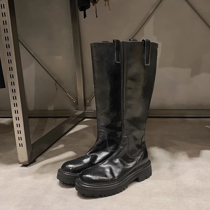 Round Head Thick Bottom Chunky Heel Long Tube Knight Boots - Image 4