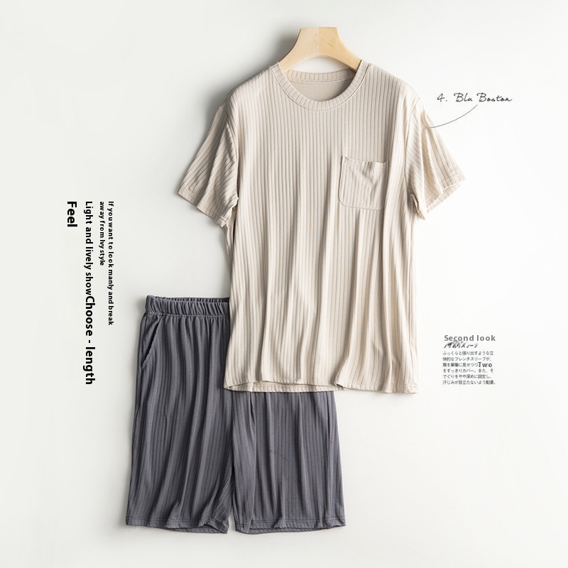 Men's Home Wear Thin Summer T-shirt Half Sleeve Shorts Suit Skin-friendly — изображение 6