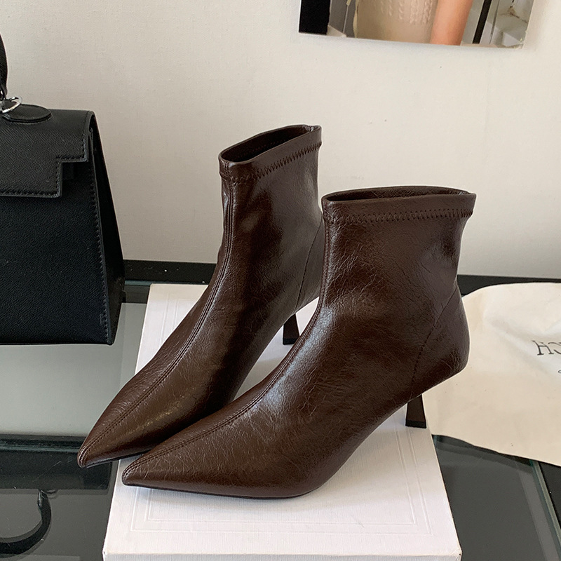 Women's Fashion Pointed Toe Stiletto Heel Ankle Boots - Image 7