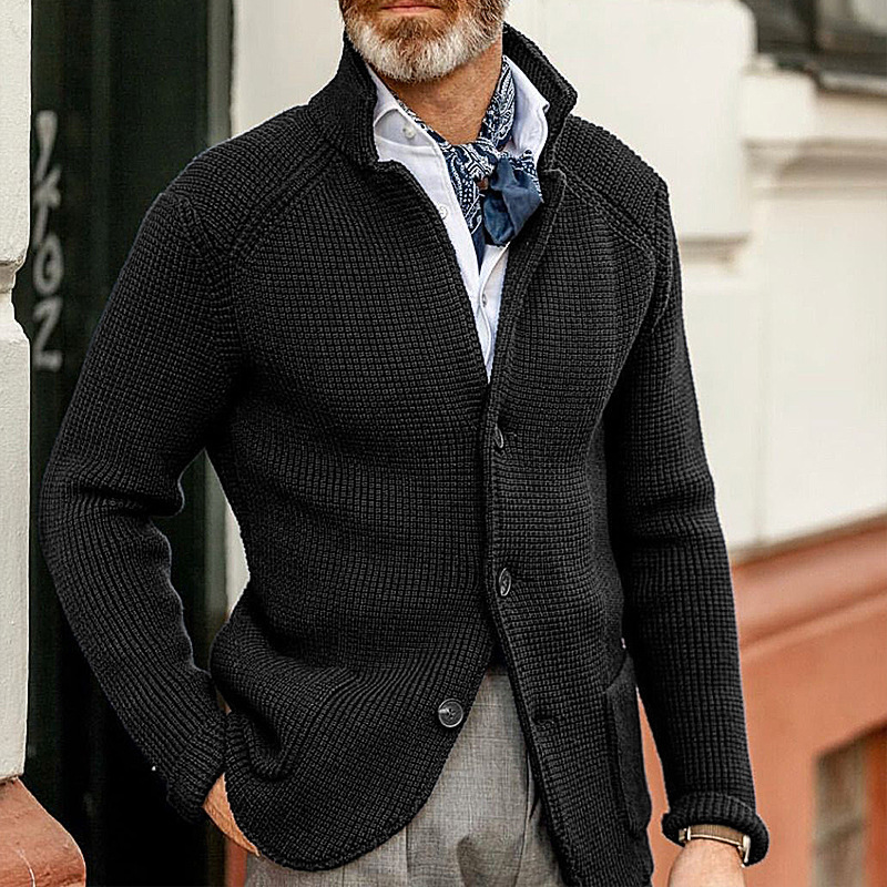 Stand Up Collar Cardigan Men Knitted Jacket – Bild 3