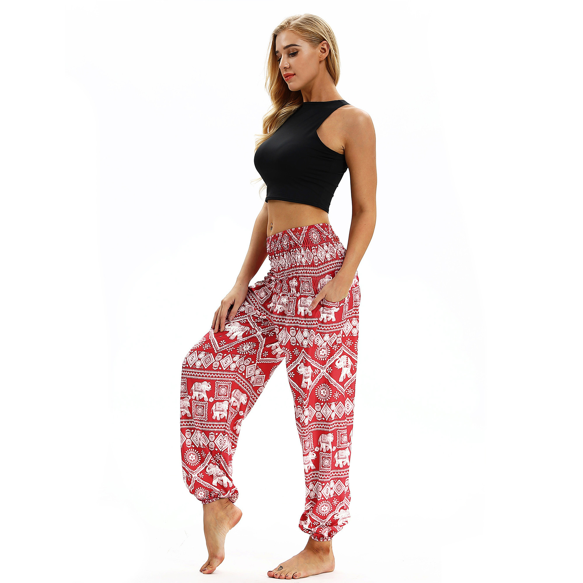 Golden elephant pattern outdoor yoga pants - Image 9