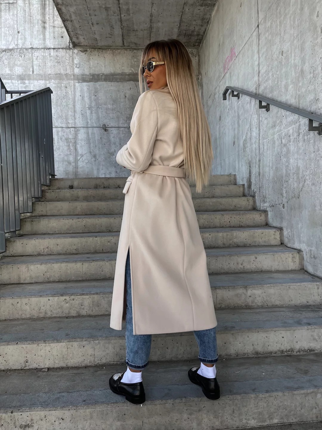 Double-breasted Lapel Split Jacket With Belt Winter Fashion Casual Long Sleeve Button Daily Coats For Women Clothing – Bild 5