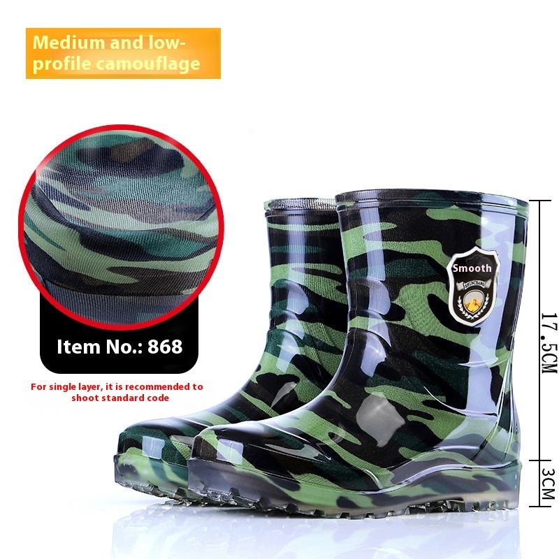 Popular Men's Tendon Bottom Camouflage Wear-resistant Rain Boots Fleece-lined Warm - Image 3