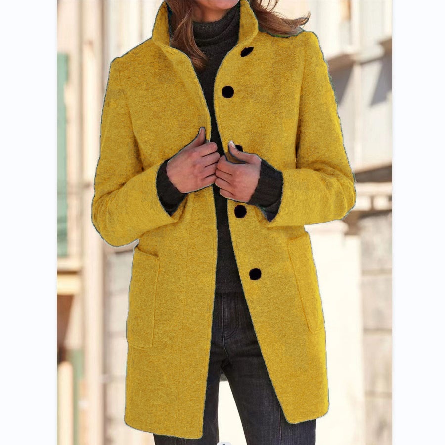 Fashion Stand Collar Woolen Coat With Pockets Fall Winter Casual Button Outwear For Women Clothing – Bild 10
