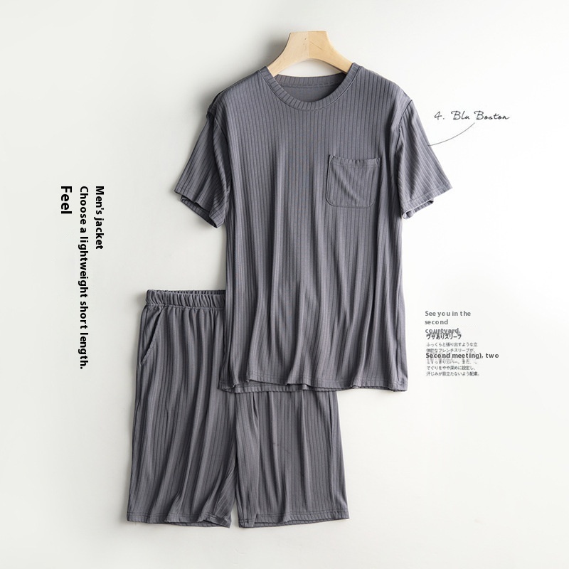 Men's Home Wear Thin Summer T-shirt Half Sleeve Shorts Suit Skin-friendly — изображение 7