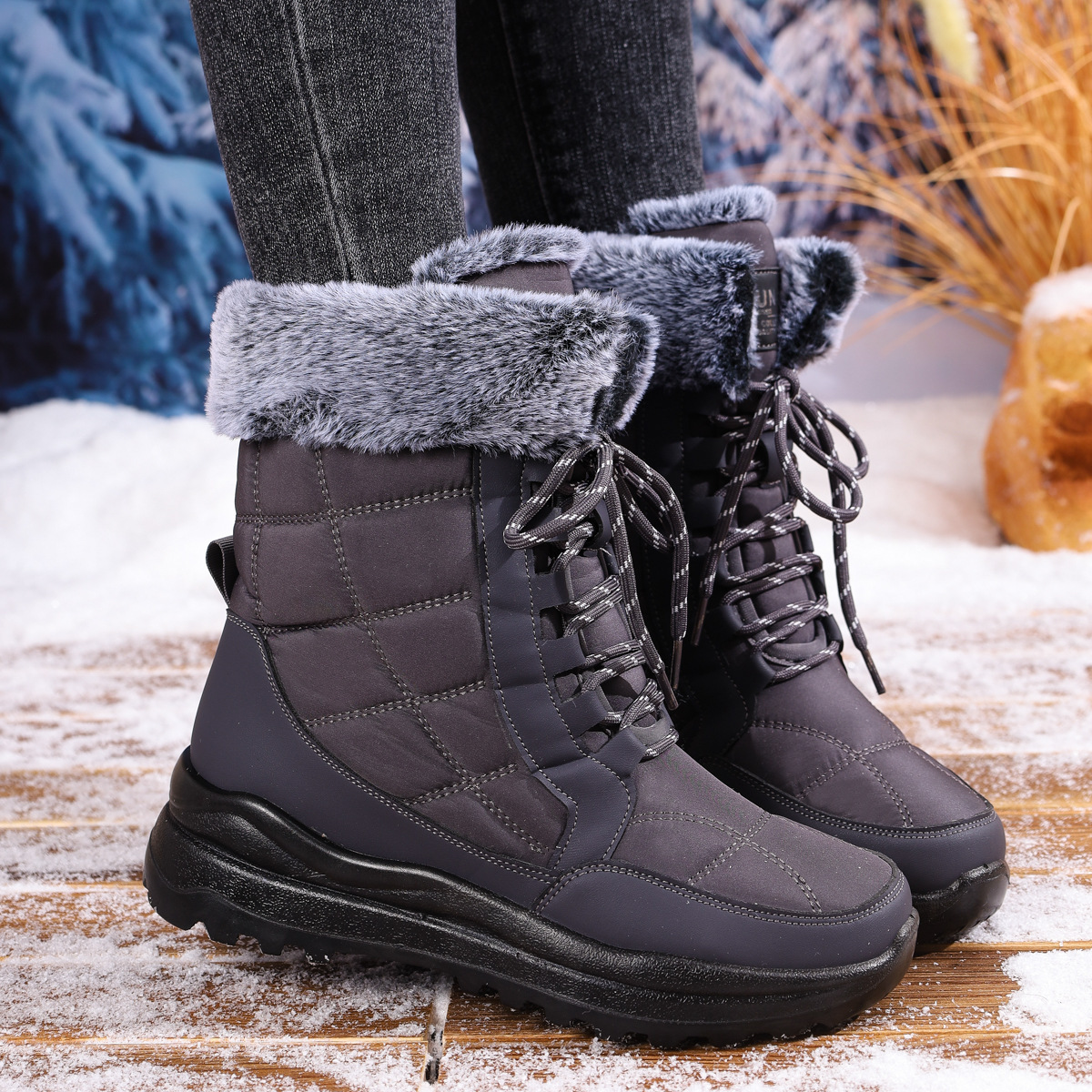 Women's High-top Snow Boots Fleece-lined Non-slip Waterproof Boots - Image 4