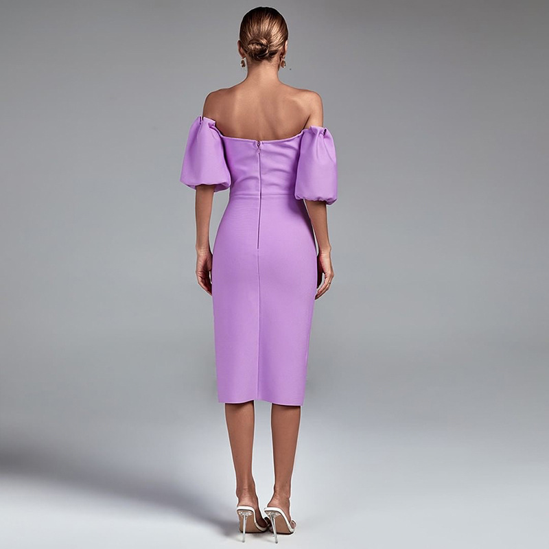 Women's Solid Color Lantern Sleeve Bandage Dress – Bild 5