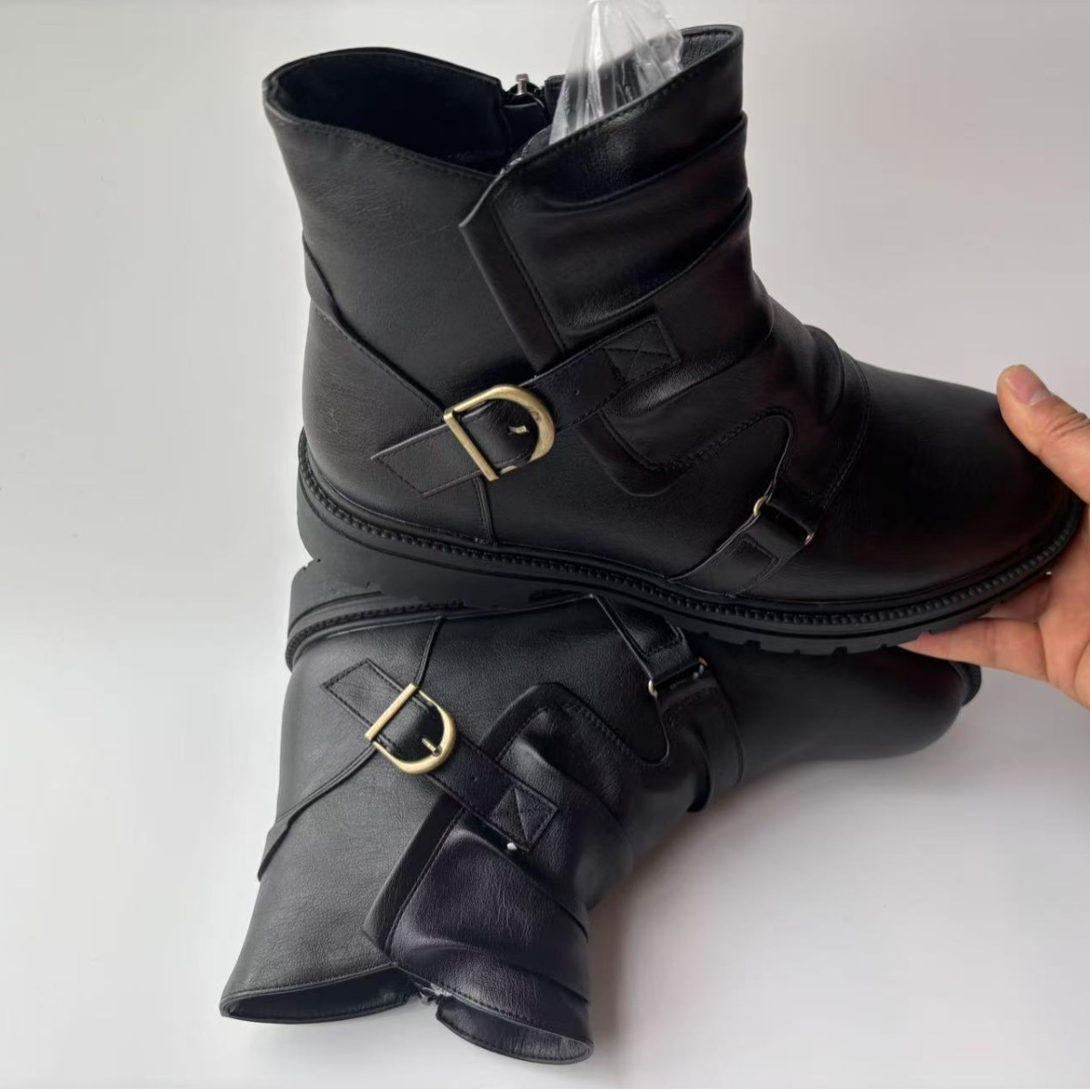 Square Heel High-top Men's Boots Large Size Winter Brown Stitching Solid Color - Image 4