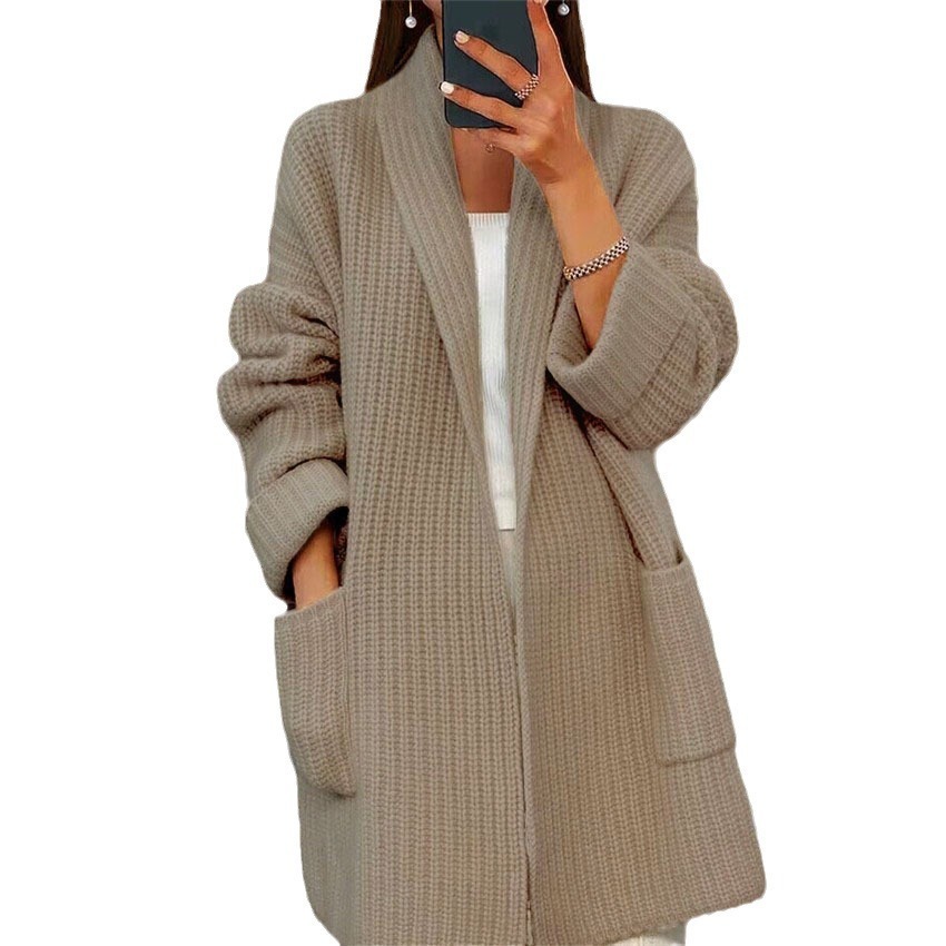Lapel Knitted Cardigan With Pockets Fashion Casual Loose Sweater Jacket Fall Spring Women's Clothing - Image 5