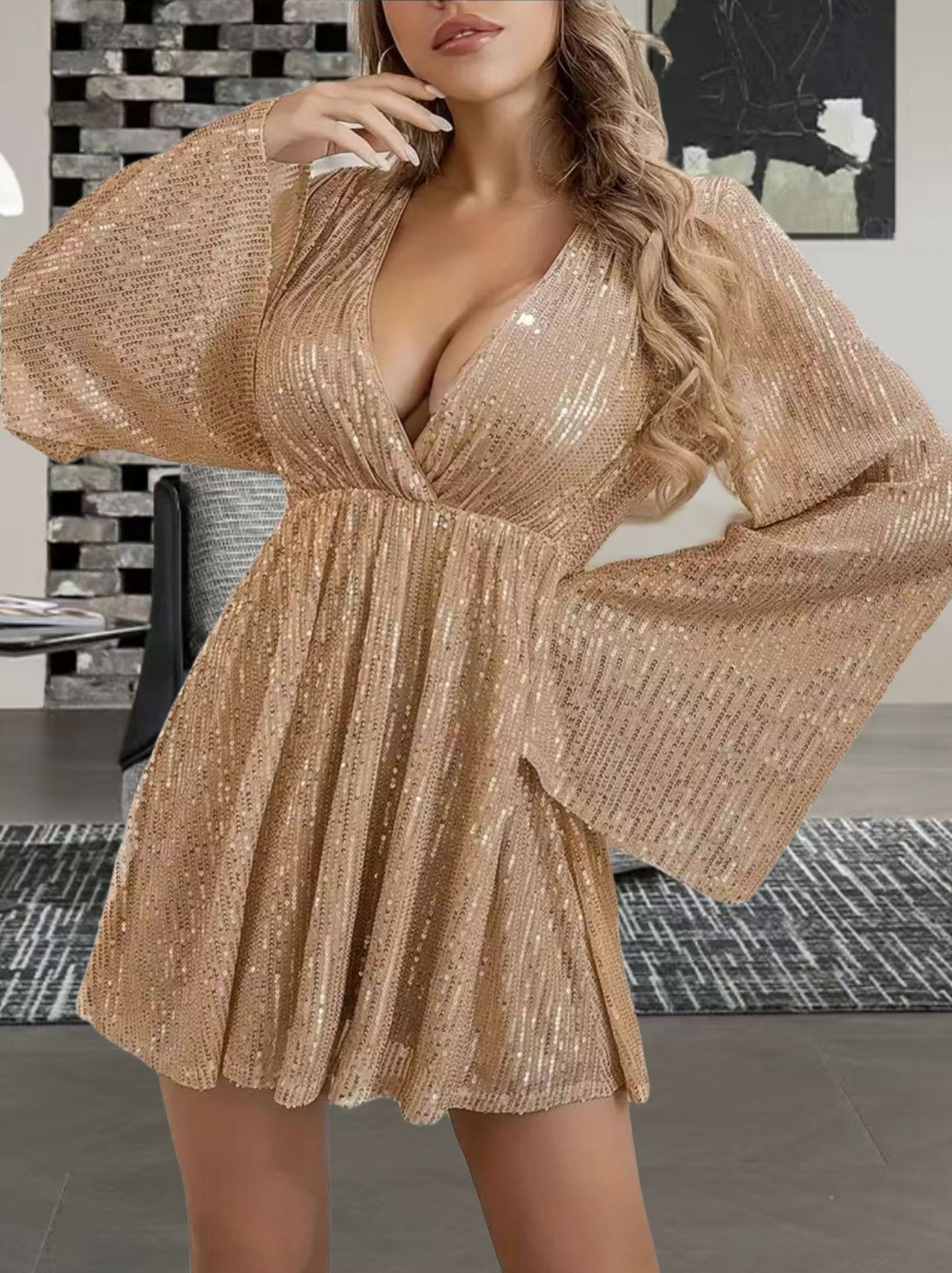 V-neck Sequin Waist Slimming Senior Party Evening Dress – Bild 10