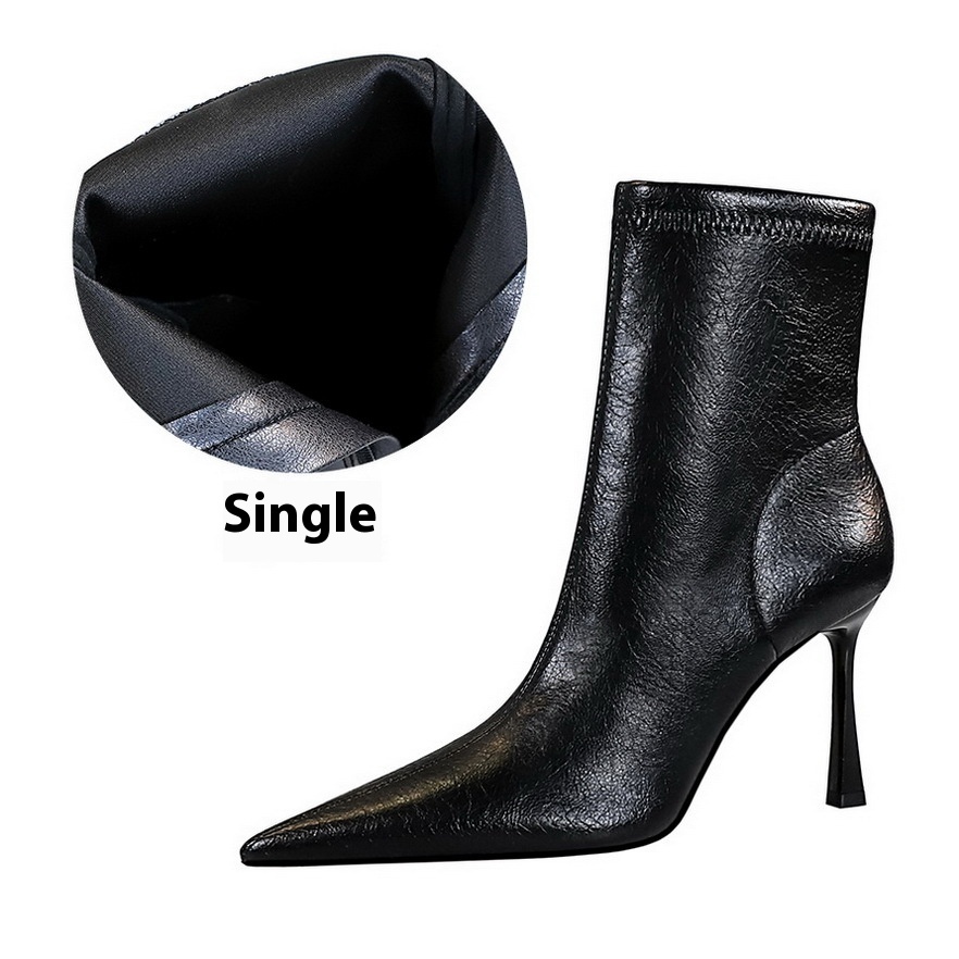 Ultra High Heel Stiletto Pointed Winter Side Zipper Short Boots - Image 6