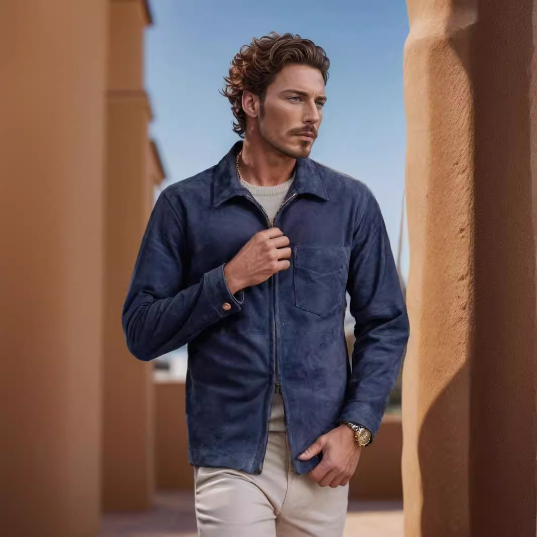 Simple Men's Suede Fabric Jacket Solid Color Fashion City - Image 3