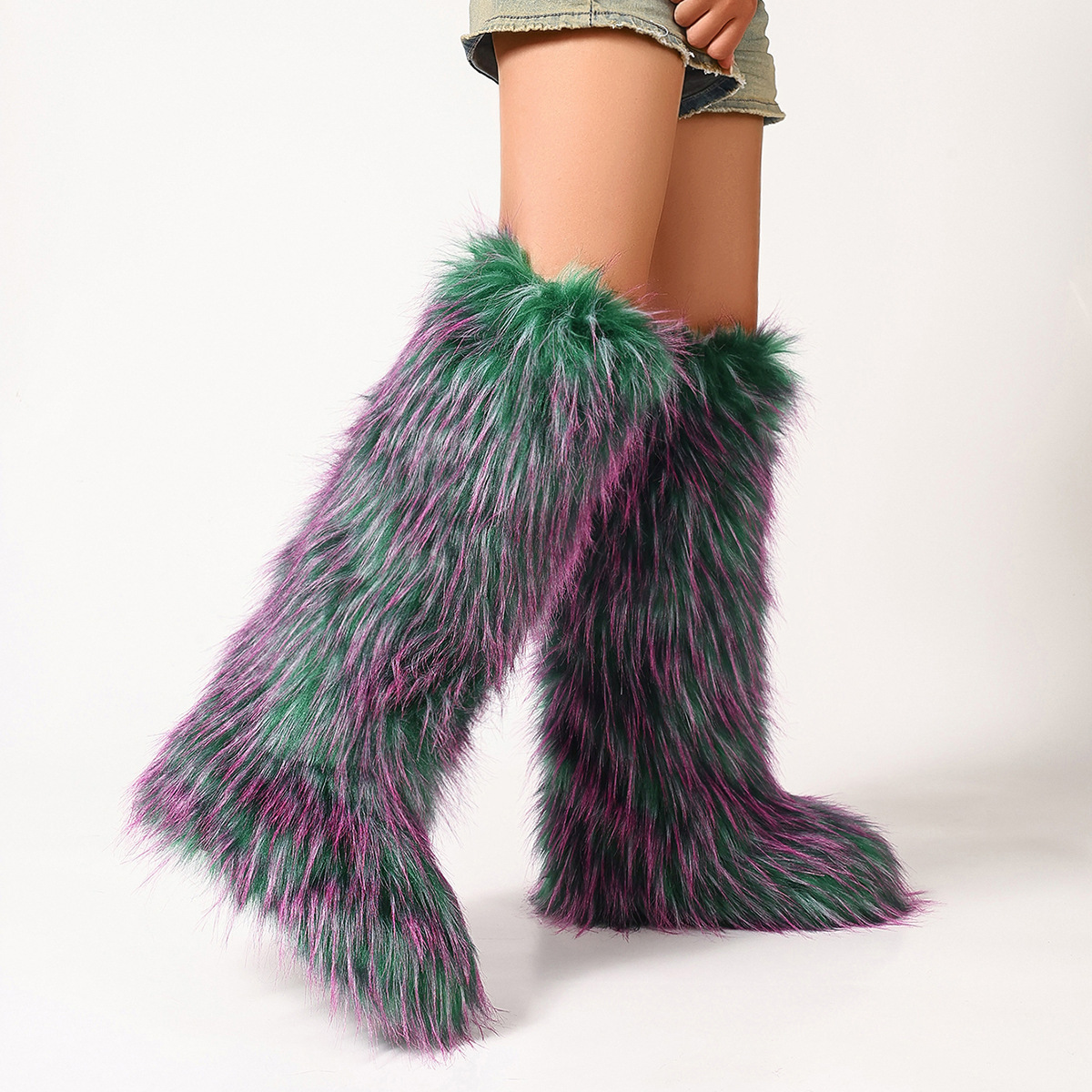 Flat Heel High-top Warm Winter Long Tube Fur Boots - Image 9