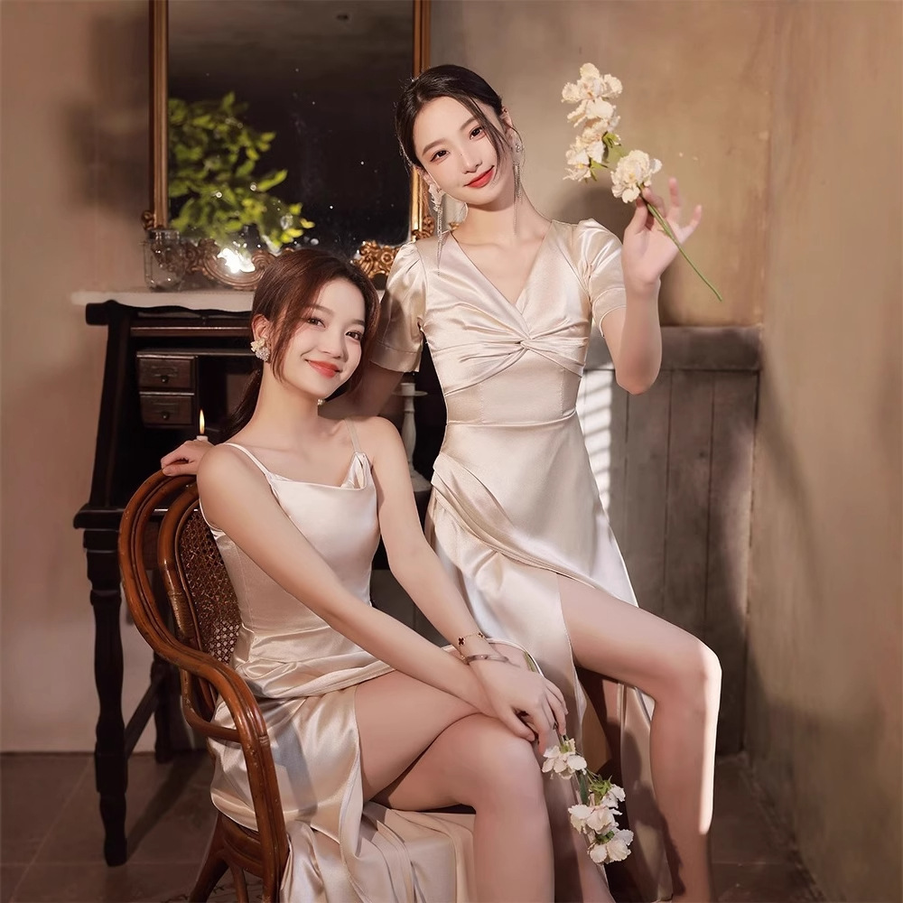Simple And Light Luxury Satin Sisters Group Party Formal Dress – Bild 2
