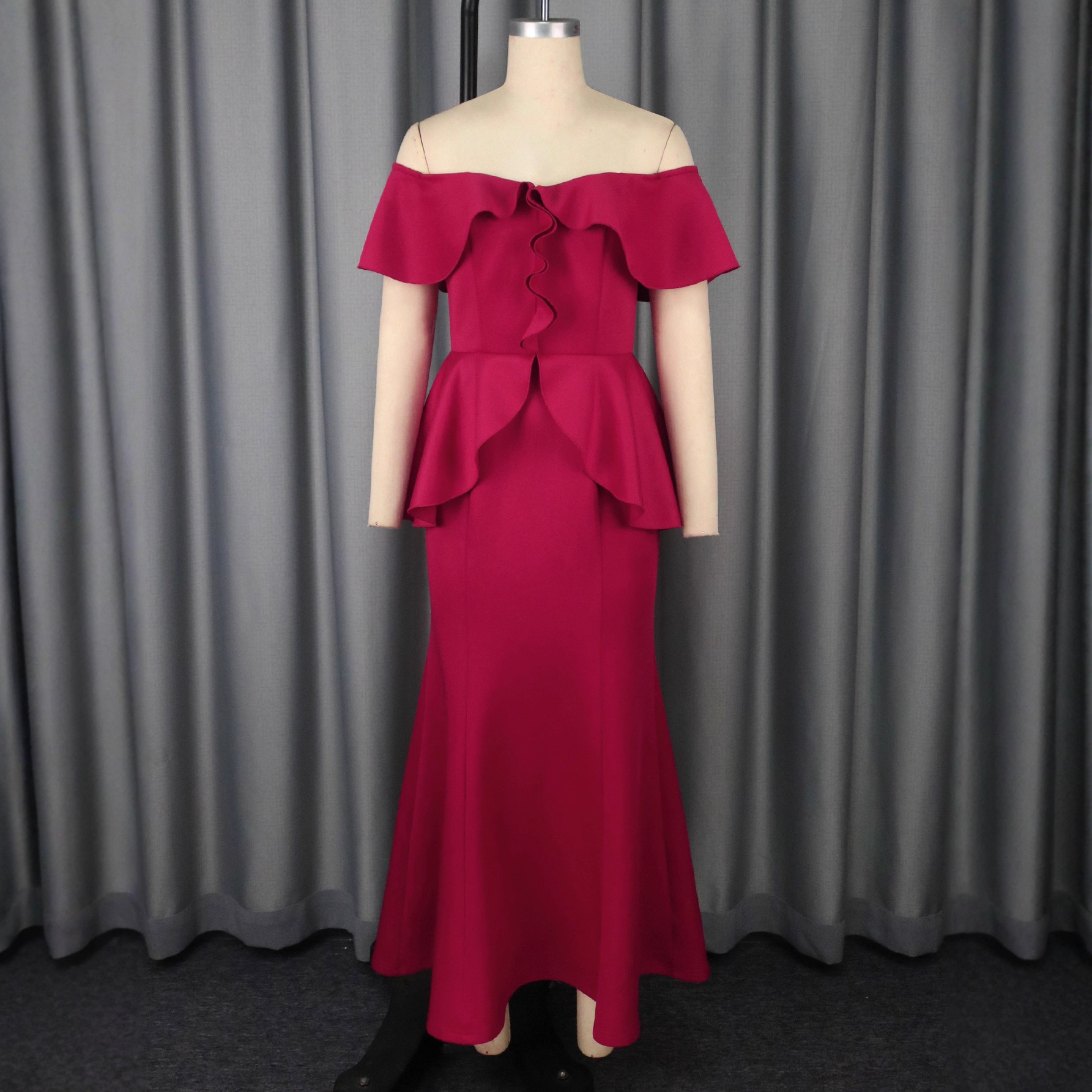 Strapless Ruffled Off-the-shoulder Dress Fishtail Dress - Image 3