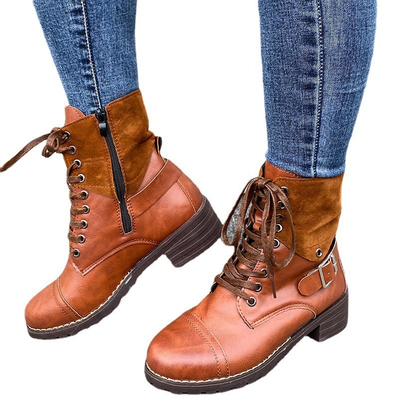 Couple Round Toe Martin Boots Chunky Heel Lace-up - Image 5