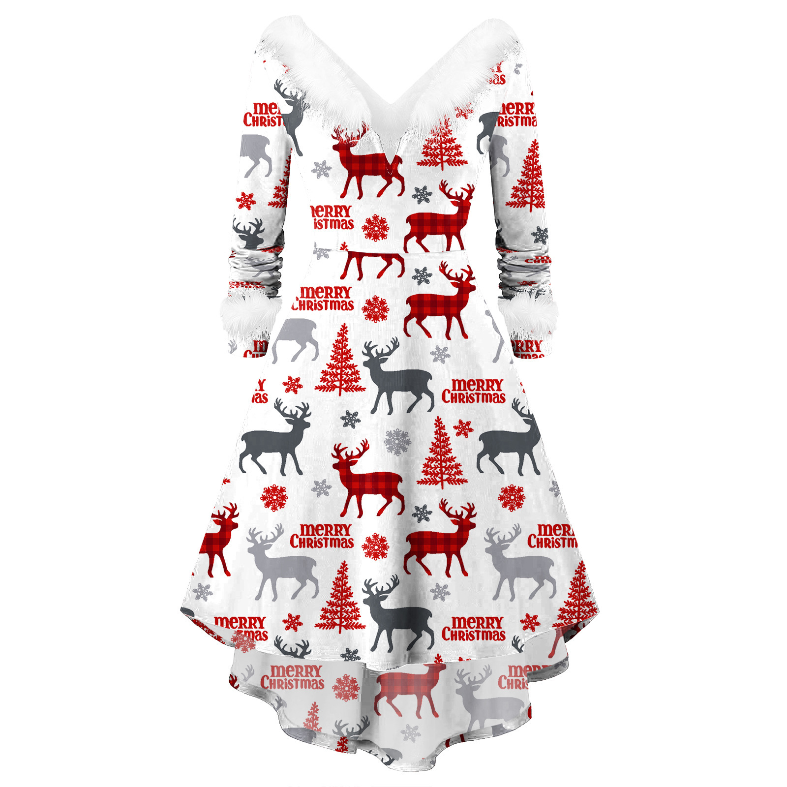 Women's Christmas Long Sleeve V-neck Irregular Dress - Image 3