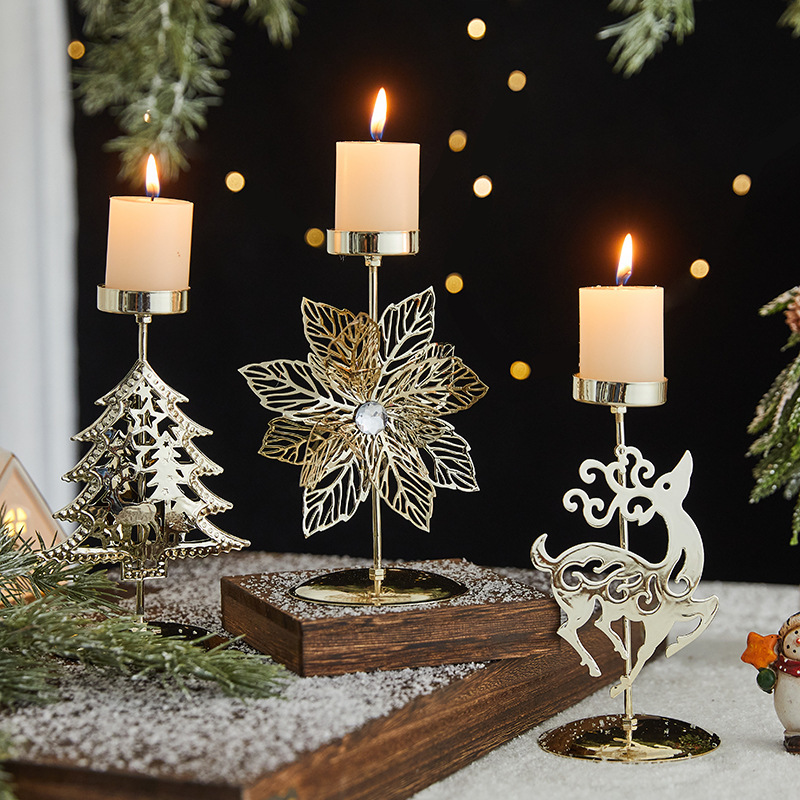Romantic Christmas Wrought Iron Candlestick Candle Tray Decoration - Image 3