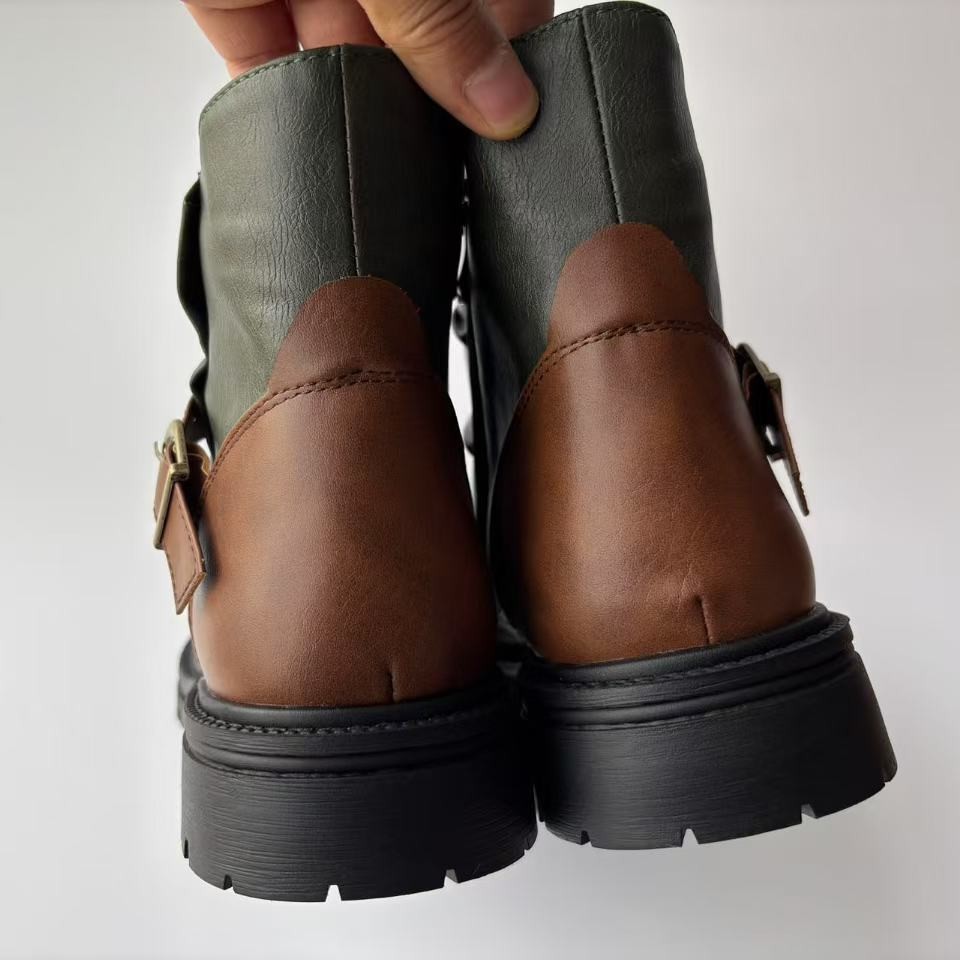 Square Heel High-top Men's Boots Large Size Winter Brown Stitching Solid Color - Image 3