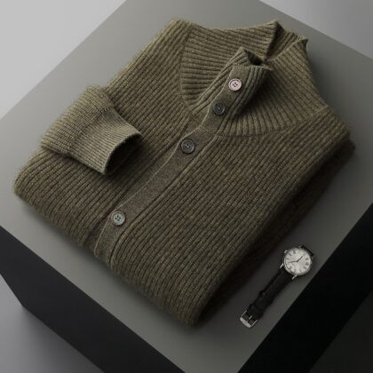 Men's Cashmere Cardigan Stand Collar Simple Urban Outerwear