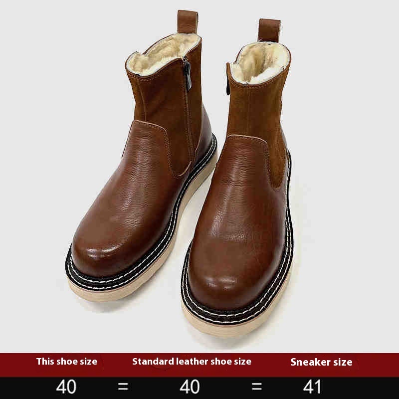 Men's Real Leather With Fleece Lining Sheepskin Fur Snow Boots - Image 6