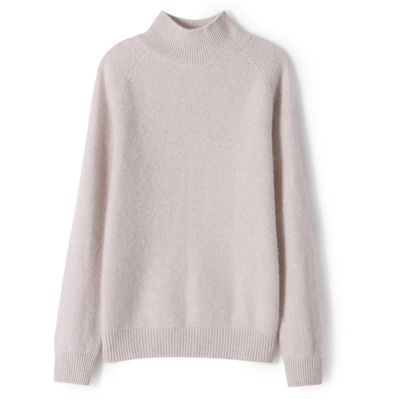 Gentle Style Cashmere Half High Neck Pullover Short Loose Solid Color Cashmere Base Sweater - Image 6