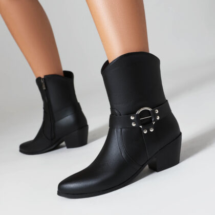 Belt Buckle Chunky Heel Martin Booties