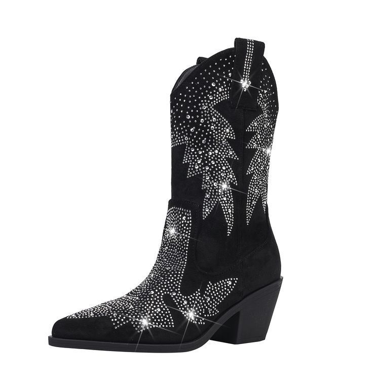 Shiny Rhinestone Booties Ankle Women - Image 2