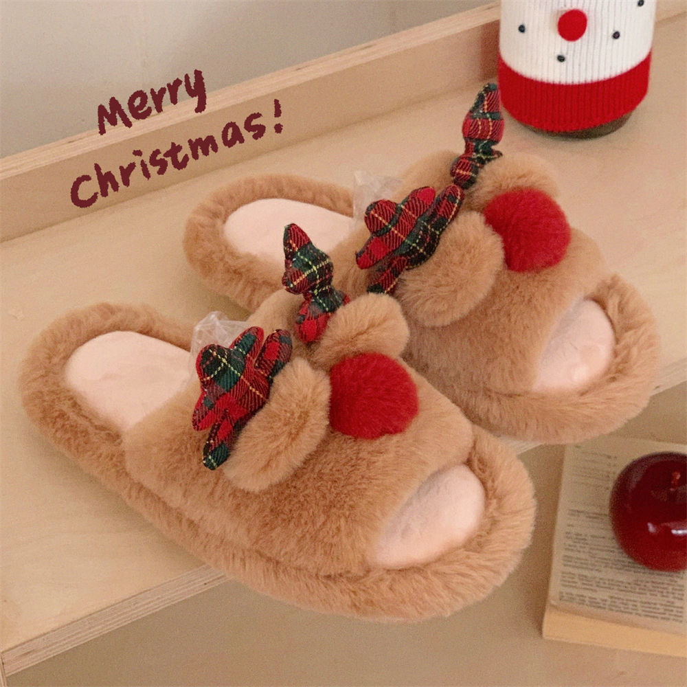 Indoor Cute One-word Cotton Slippers Autumn Women's Cartoon Fluffy Slippers - Image 6