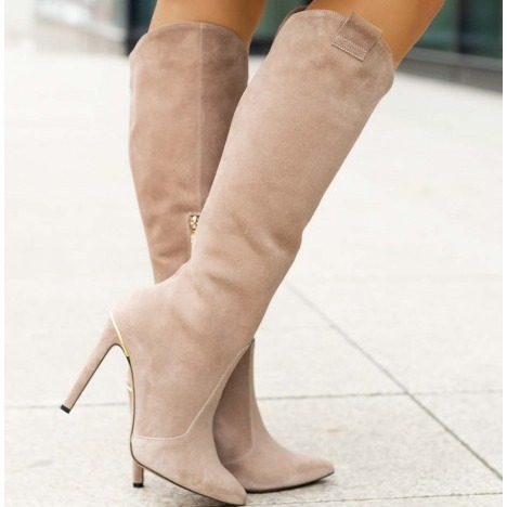 Autumn And Winter Stiletto Pointed High Heel Suede Long Canister Boots - Image 4