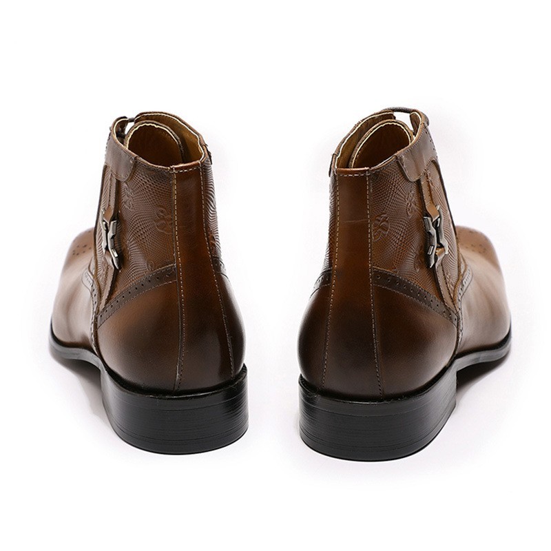 Men's Pointed Leather Boots Front Lace-up Boots - Image 4
