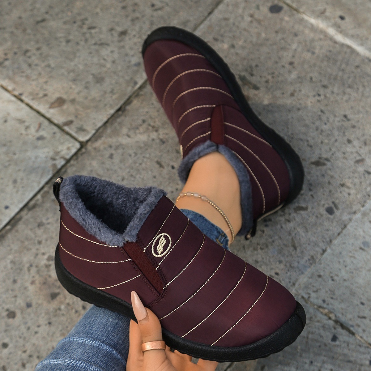 Plus Size Cotton Boots Fleece Lined Padded Warm Keeping Casual Shoes - Image 4