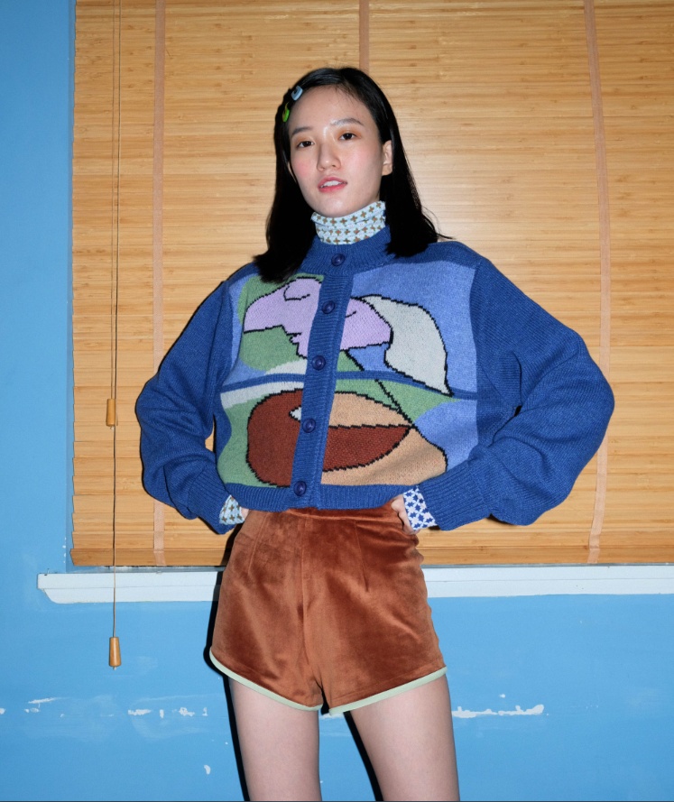 Romantic Impressionist Picasso Retro Wool Sweater Cardigan Loose Short - Image 2