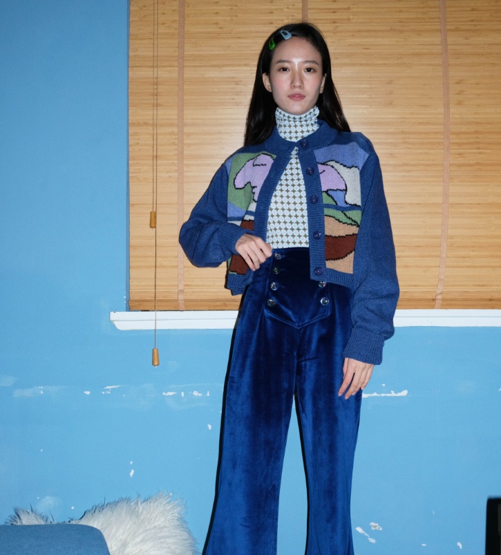 Romantic Impressionist Picasso Retro Wool Sweater Cardigan Loose Short - Image 3