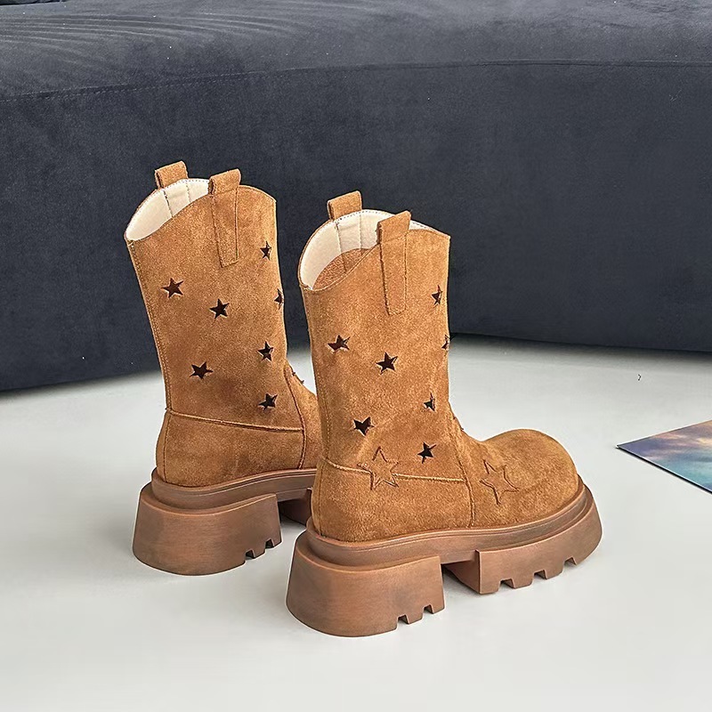 Five-star Hollow-out Platform Western Denim Ankle Boots — изображение 7