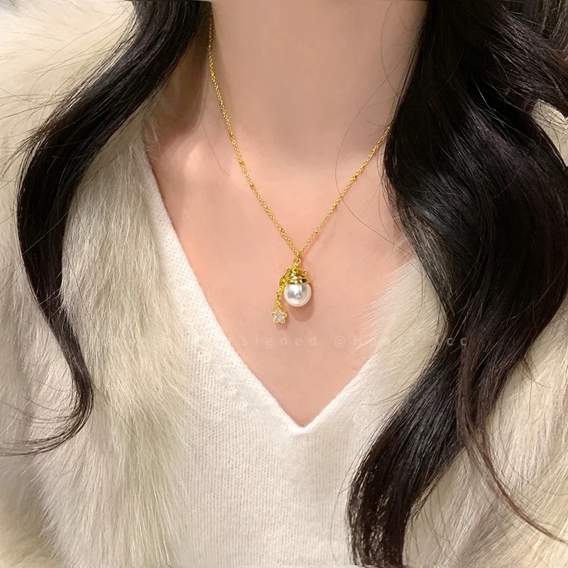 Romantic Pearl Christmas Hat XINGX Necklace Special-interest Design Exquisite Retro Affordable Luxury Clavicle Chain — изображение 2