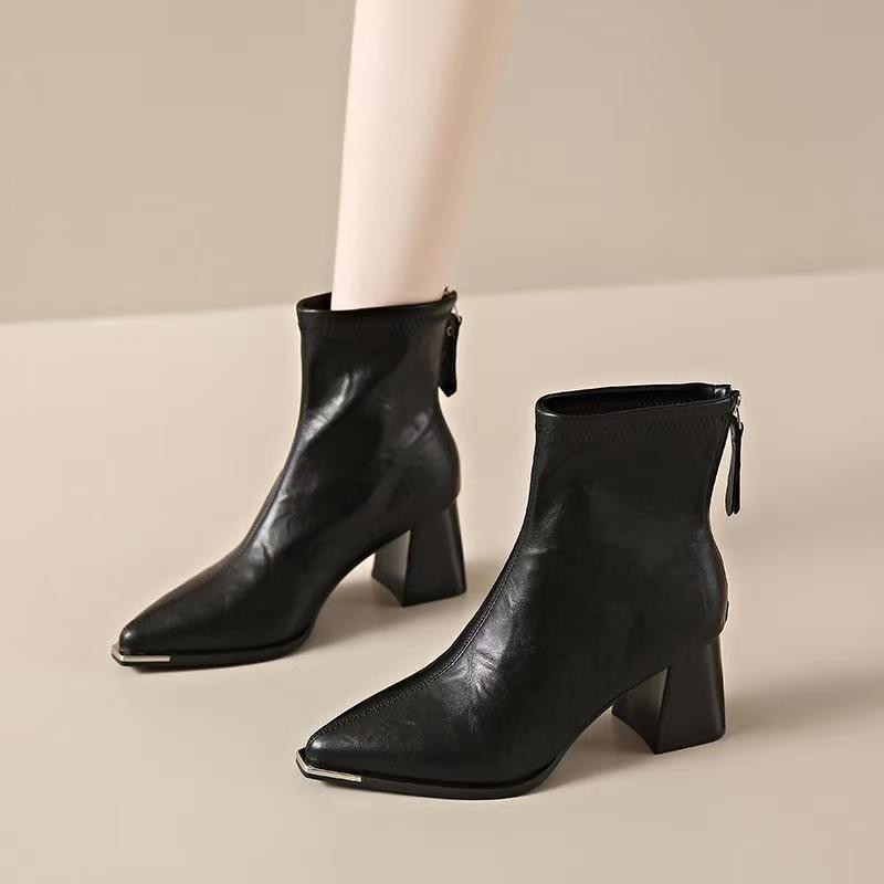 Pointed Toe Simple Fashion Chunky Heel Comfortable Retro All-matching Women's Boots - Image 6