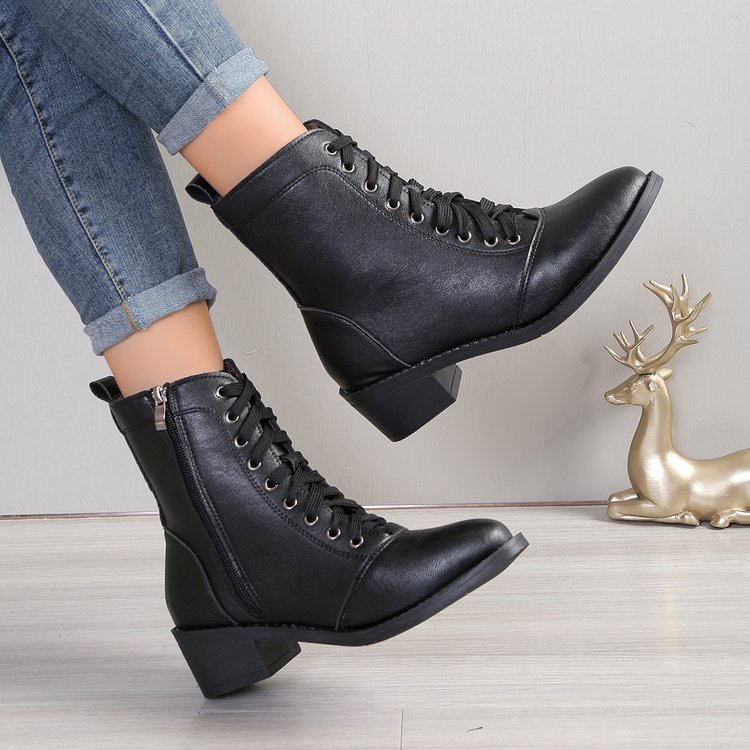 British Style Women's Casual Trend High-top Zipper Fashion Leather Boots - Image 3