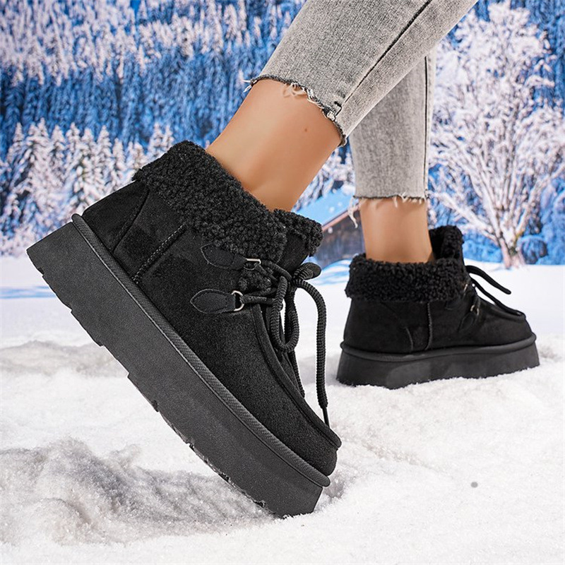 Thick Bottom Fleece-lined Snow Boots Women's Fur Integrated Casual Cotton-padded Shoes - Image 2