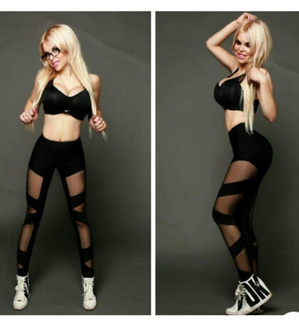 Mesh stitching crossover pants