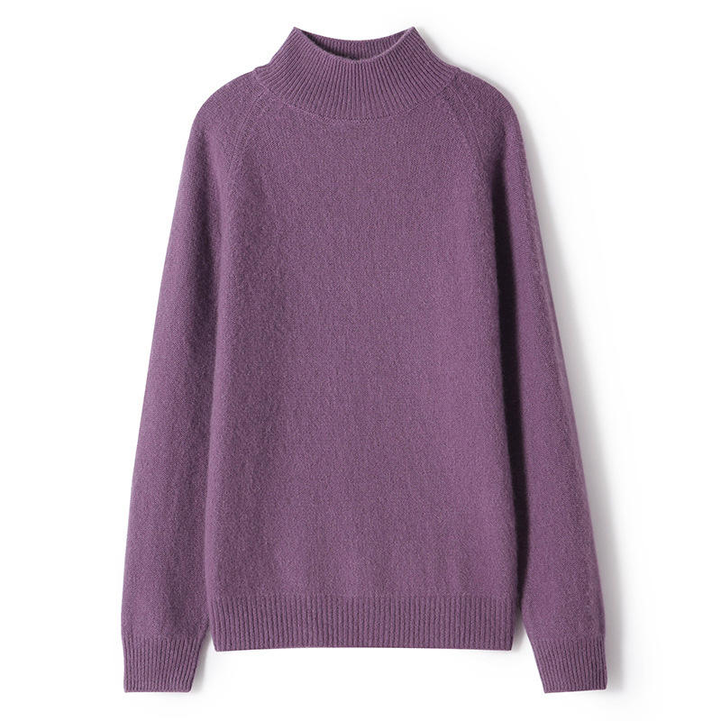 Gentle Style Cashmere Half High Neck Pullover Short Loose Solid Color Cashmere Base Sweater - Image 4