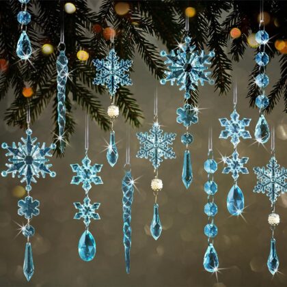 18 Pieces Light Blue Acrylic Snowflakes Icicle Christmas Tree Decoration Pendant