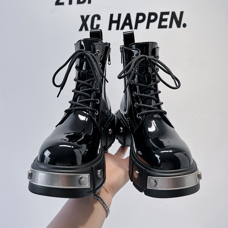 New Men's Chunky Heel Platform Round Head Lace-up Martin Boots - Image 2