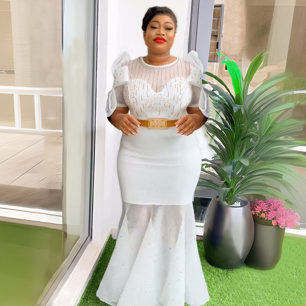 Women's Heavy Embroidered Hot Diamond Beads Night Banquet Light Luxury Evening Dress Fishtail Skirt - Image 4