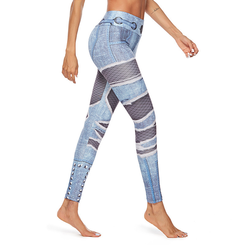 Ripped Denim Hip Lift Yoga Pants - Image 3