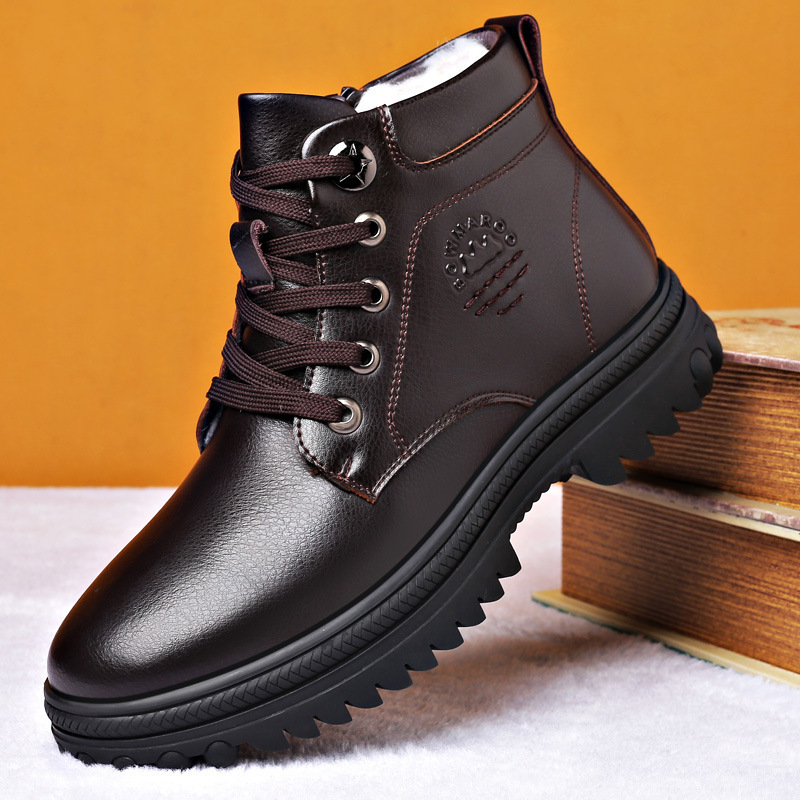 Winter Cotton Shoes Men's Leather Thickened Wool - Image 2
